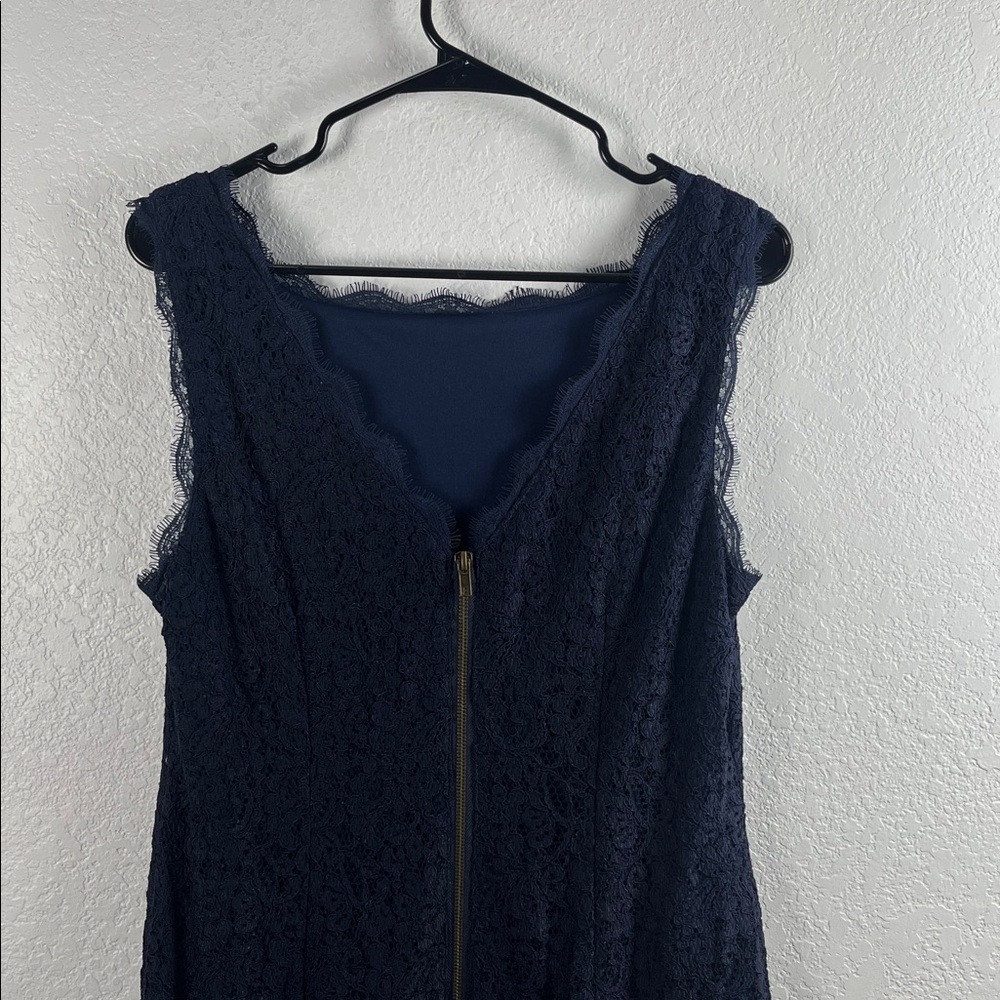 Adrianna Papell Women Navy Laced Sleeveless Shift Cocktail Mini Dress Size US 14 - Picture 8 of 9